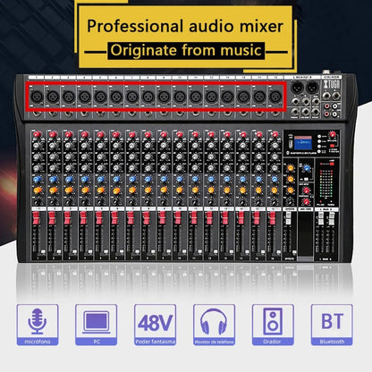 XTUGA CT160X 16-Channels Audio Mixer DJ Mixing Console with 48V Power Supply, CT160X