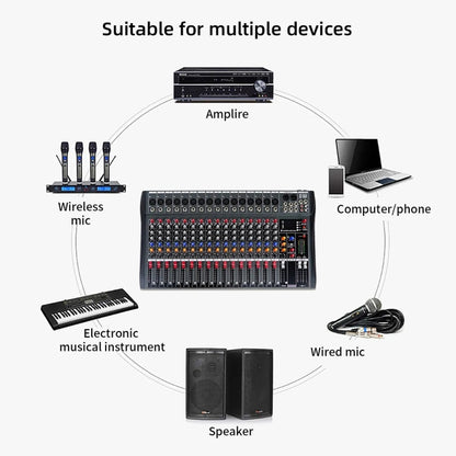 XTUGA CT160X 16-Channels Audio Mixer DJ Mixing Console with 48V Power Supply, CT160X