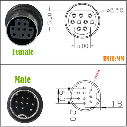 Curved mini DIN 9 Pin Male to Female TV Box Adapter Cable, 0.5m, 1.8m, 3m