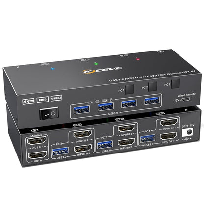 KC-KVM302AS 4K 60Hz USB3.0 / HDMI Dual Monitors KVM Switch, US Plug, UK Plug, AU Plug