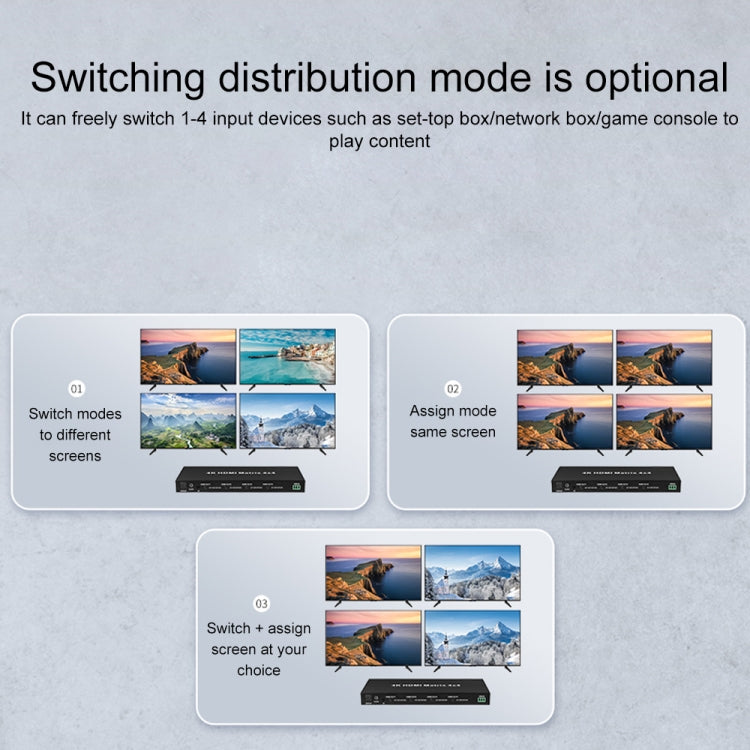 Measy MT4324 4K 30Hz 2 In 4 Out HDMI Matrix Switch Support Seamless Switching, EU Plug, US Plug, UK Plug, AU Plug