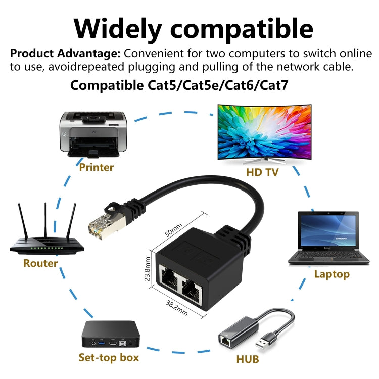 Pair RJ45 CAT6 / CAT5 8 Pin Ethernet Cable Splitter 2 in 1 Network Extension Adapter, Pair