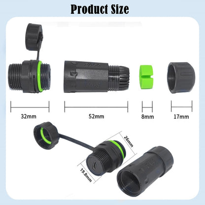 10Gpbs IP68 Waterproof Single Port Type-C Female to Female Straight Coupler Adapter With Protective Cover, Single Port Type-C Coupler With Protective Cover