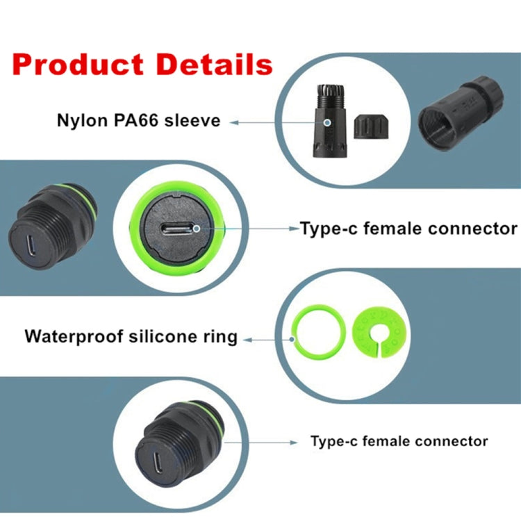 10Gpbs IP68 Waterproof Single Port Type-C Female to Female Straight Coupler Adapter With Protective Cover, Single Port Type-C Coupler With Protective Cover