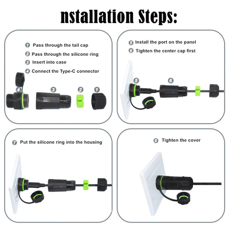 10Gpbs IP68 Waterproof Single Port Type-C Female to Female Straight Coupler Adapter With Protective Cover, Single Port Type-C Coupler With Protective Cover