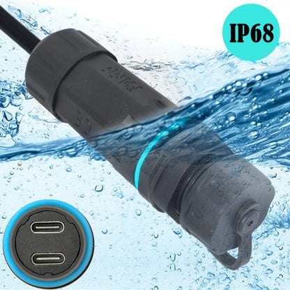 10Gpbs IP68 Waterproof Dual Ports Type-C Female to Female Straight Coupler Adapter With Protective Cover, Dual Ports Type-C Coupler With Protective Cover
