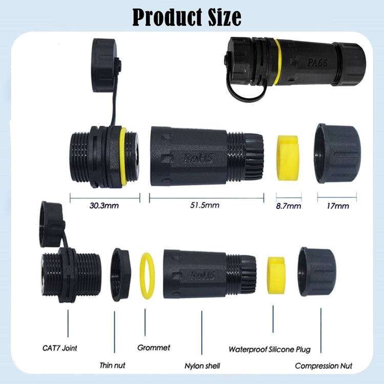Single Port Straight Cat7 RJ45 Shielded Pure Copper Ethernet Coupler Waterproof LAN Connector, RJ45 Waterproof Coupler  With Protective Cover