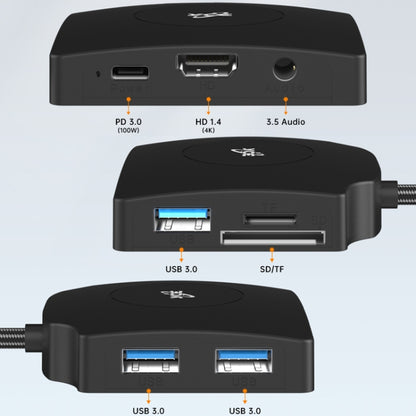 YCE-Z70A Type-C to PD 3.0, USB 3.0x2 + SD/TF, 3.5mm and HD1.4 Docking Station Video Capture Card