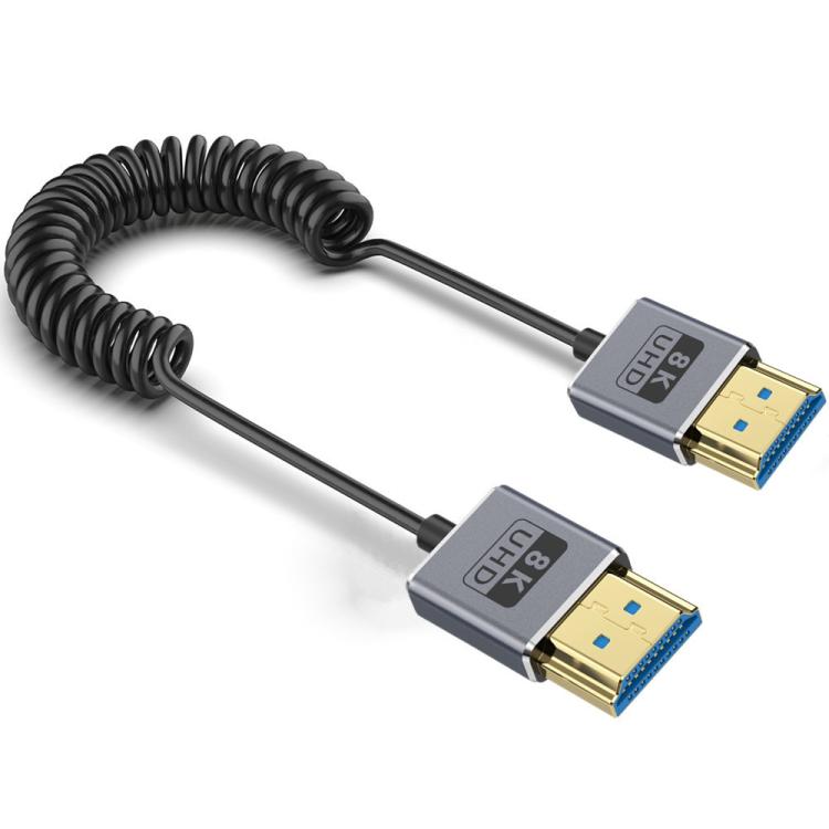 0.7m Coiled Coaxial 8K 48Gbps HDMI 2.1 Cable, Straight to Straight, Upward Bend, Downward Bend, Right Bend, Left Bend