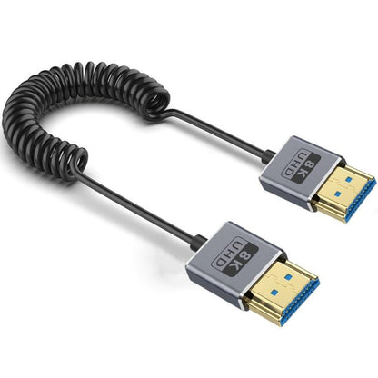 0.7m Coiled Coaxial 8K 48Gbps HDMI 2.1 Cable, Straight to Straight, Upward Bend, Downward Bend, Right Bend, Left Bend