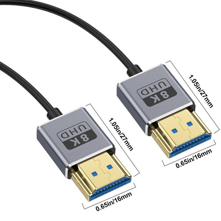 0.7m Coiled Coaxial 8K 48Gbps HDMI 2.1 Cable, Straight to Straight, Upward Bend, Downward Bend, Right Bend, Left Bend