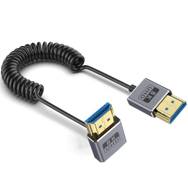0.7m Coiled Coaxial 8K 48Gbps HDMI 2.1 Cable, Straight to Straight, Upward Bend, Downward Bend, Right Bend, Left Bend