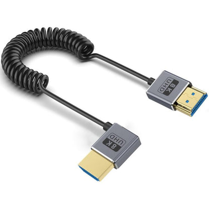 0.7m Coiled Coaxial 8K 48Gbps HDMI 2.1 Cable, Straight to Straight, Upward Bend, Downward Bend, Right Bend, Left Bend