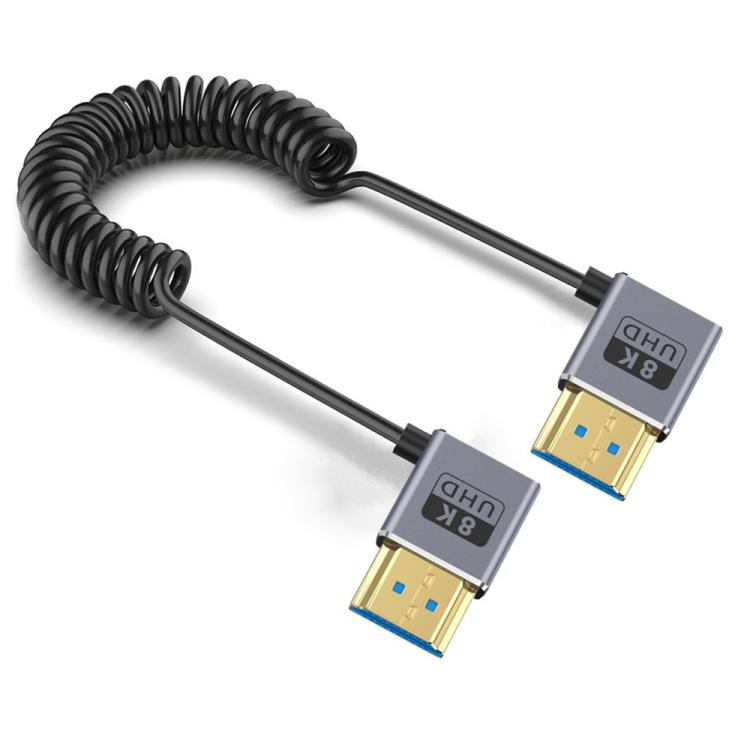 0.7m Coiled Coaxial 8K 48Gbps HDMI 2.1 Cable, Right to Right Elbow, Right to Left Elbow, Left to Left Elbow