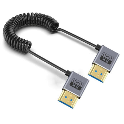 0.7m Coiled Coaxial 8K 48Gbps HDMI 2.1 Cable, Right to Right Elbow, Right to Left Elbow, Left to Left Elbow