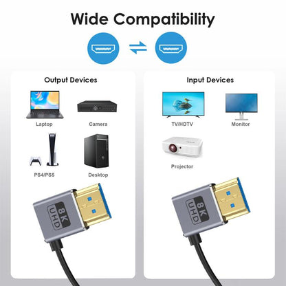 0.7m Coiled Coaxial 8K 48Gbps HDMI 2.1 Cable, Right to Right Elbow, Right to Left Elbow, Left to Left Elbow