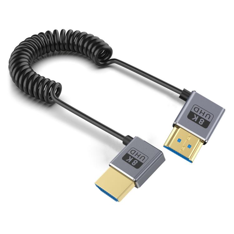 0.7m Coiled Coaxial 8K 48Gbps HDMI 2.1 Cable, Right to Right Elbow, Right to Left Elbow, Left to Left Elbow