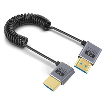 0.7m Coiled Coaxial 8K 48Gbps HDMI 2.1 Cable, Right to Right Elbow, Right to Left Elbow, Left to Left Elbow