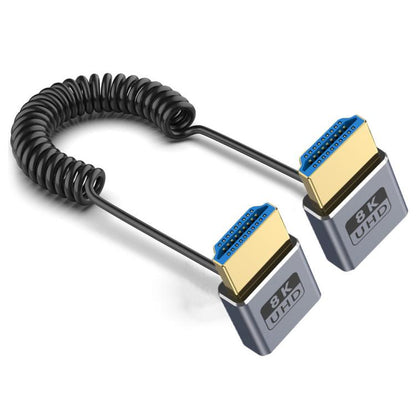 0.7m Coiled Coaxial 8K 48Gbps HDMI 2.1 Cable, Up to Up Elbow, Up to Down Elbow, Down to Down Elbow