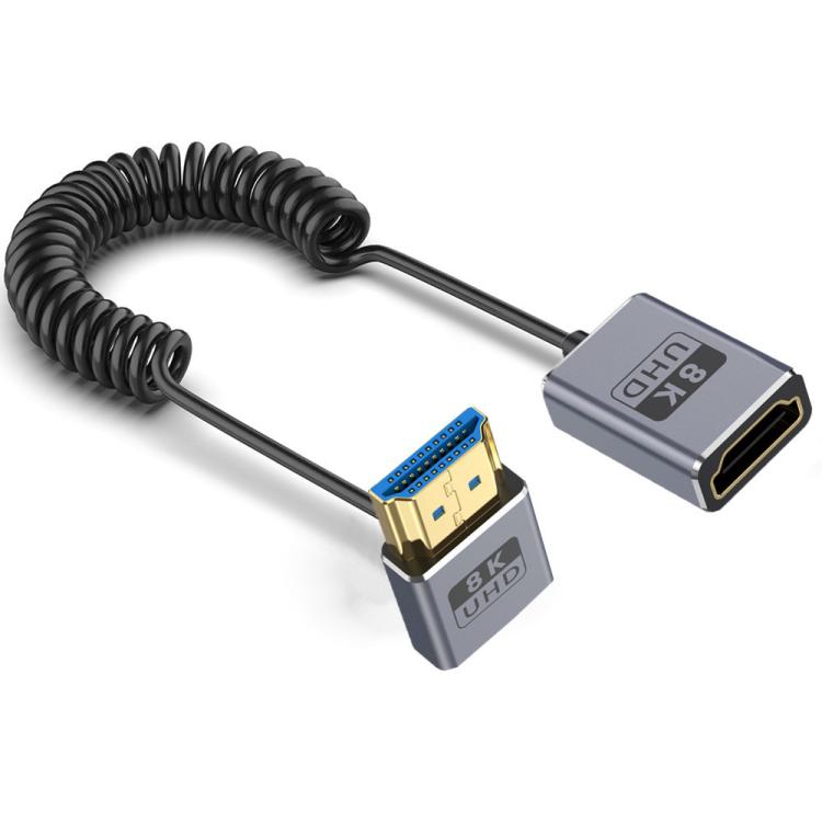 0.7m Coiled Coaxial 8K 48Gbps HDMI 2.1 Cable, Male to Female Up Elbow, Male to Female Down Elbow, Male to Female Right Elbow, Male to Female Straight, Male to Female Left Elbow