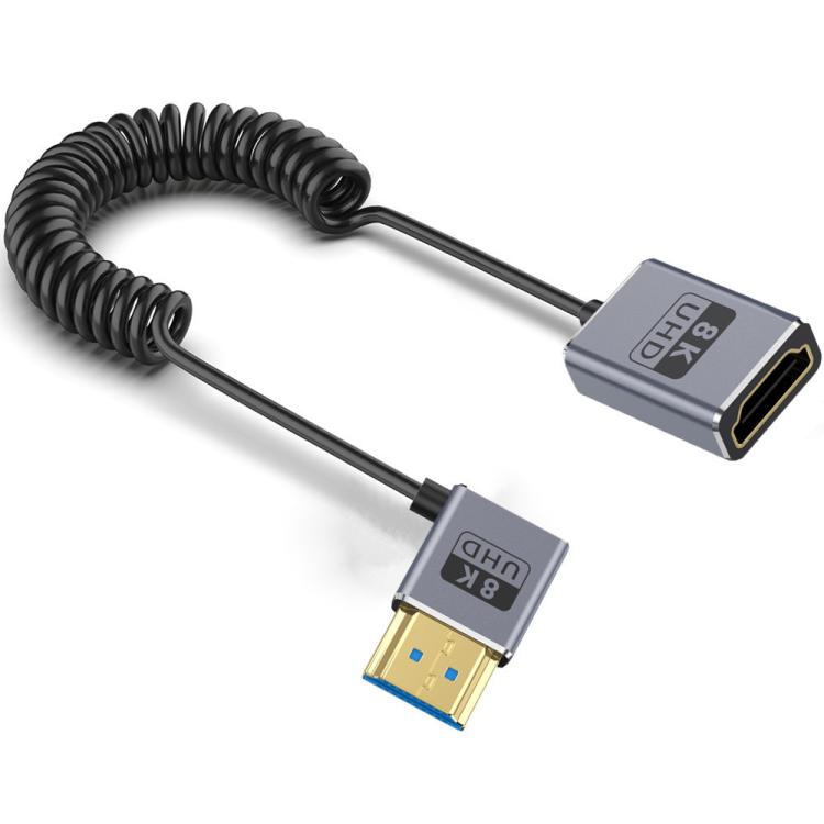 0.7m Coiled Coaxial 8K 48Gbps HDMI 2.1 Cable, Male to Female Up Elbow, Male to Female Down Elbow, Male to Female Right Elbow, Male to Female Straight, Male to Female Left Elbow