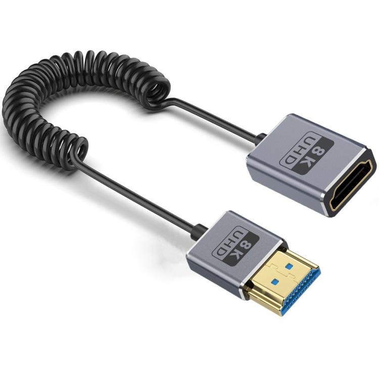 0.7m Coiled Coaxial 8K 48Gbps HDMI 2.1 Cable, Male to Female Up Elbow, Male to Female Down Elbow, Male to Female Right Elbow, Male to Female Straight, Male to Female Left Elbow