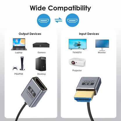 0.7m Coiled Coaxial 8K 48Gbps HDMI 2.1 Cable, Male to Female Up Elbow, Male to Female Down Elbow, Male to Female Right Elbow, Male to Female Straight, Male to Female Left Elbow