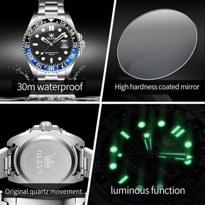 OLEVS 3610 Men Steel Strap Luminous Waterproof Quartz Watch