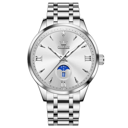 OLEVS 3646 Men Multifunctional Moon Phase Stone Waterproof Quartz Watch