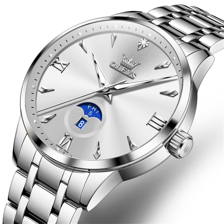 OLEVS 3646 Men Multifunctional Moon Phase Stone Waterproof Quartz Watch
