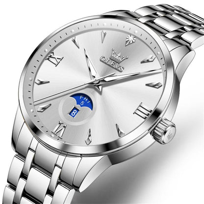 OLEVS 3646 Men Multifunctional Moon Phase Stone Waterproof Quartz Watch