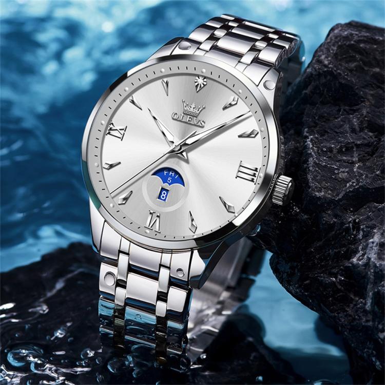 OLEVS 3646 Men Multifunctional Moon Phase Stone Waterproof Quartz Watch
