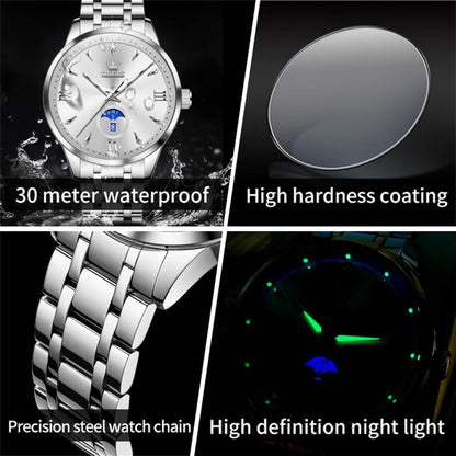 OLEVS 3646 Men Multifunctional Moon Phase Stone Waterproof Quartz Watch