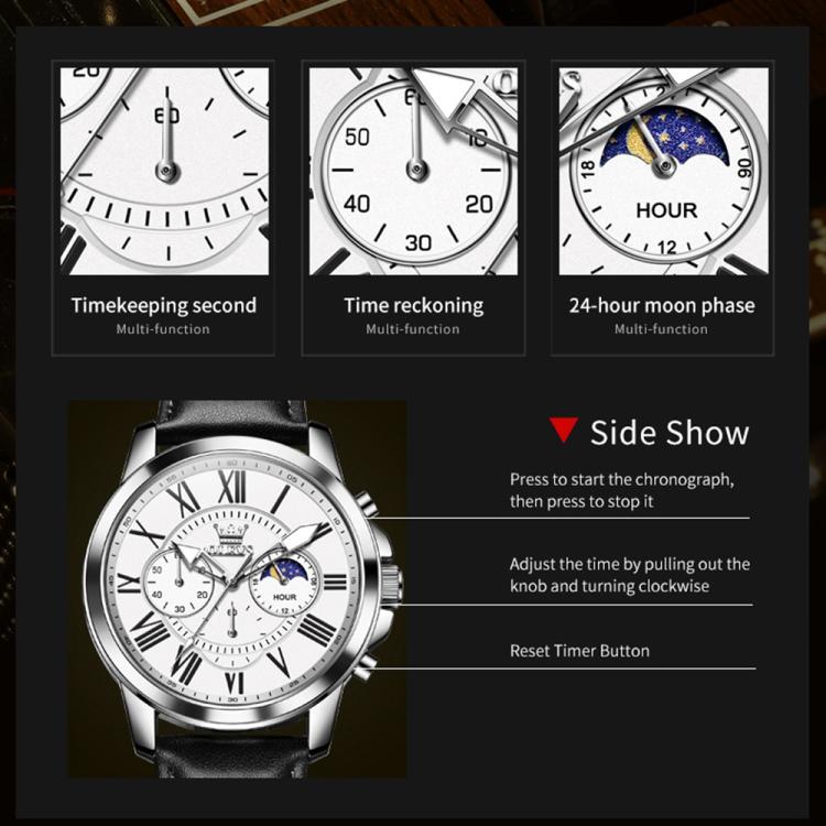 OLEVS 3632 Men Multifunctional Large Dial Luminous Waterproof Quartz Watch