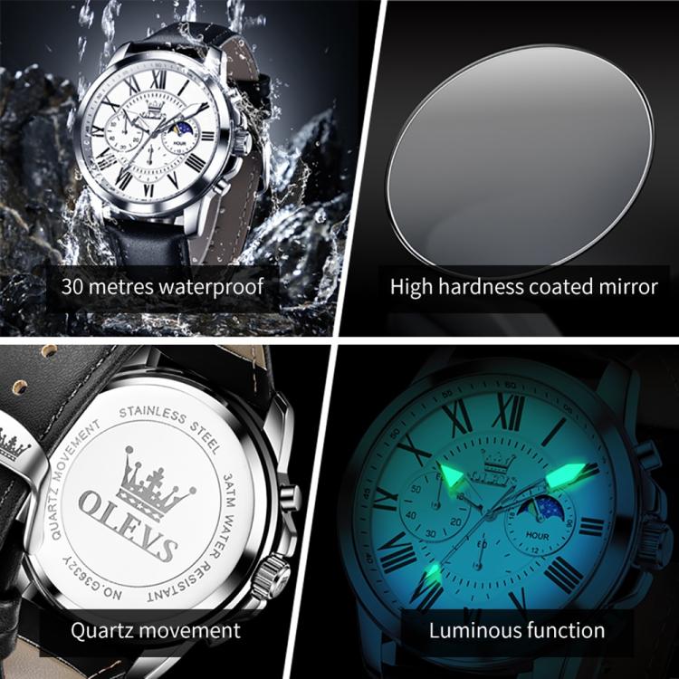 OLEVS 3632 Men Multifunctional Large Dial Luminous Waterproof Quartz Watch
