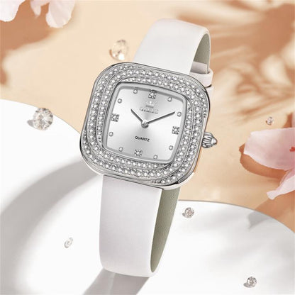 OLEVS 5512 Women Square Diamond Ring Waterproof Quartz Watch