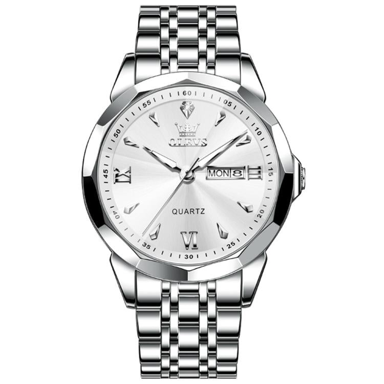 OLEVS 9998 Men Diamond Face Dual Calendar Waterproof Quartz Watch