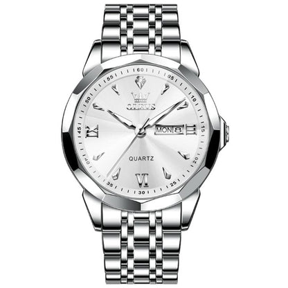 OLEVS 9998 Men Diamond Face Dual Calendar Waterproof Quartz Watch
