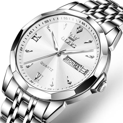 OLEVS 9998 Men Diamond Face Dual Calendar Waterproof Quartz Watch