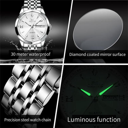 OLEVS 9998 Men Diamond Face Dual Calendar Waterproof Quartz Watch