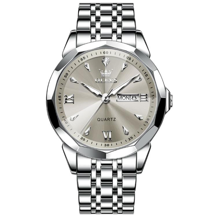 OLEVS 9998 Men Diamond Face Dual Calendar Waterproof Quartz Watch