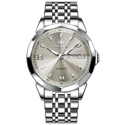 OLEVS 9998 Men Diamond Face Dual Calendar Waterproof Quartz Watch