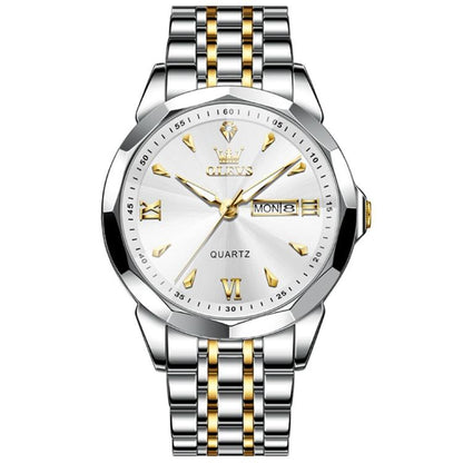 OLEVS 9998 Men Diamond Face Dual Calendar Waterproof Quartz Watch