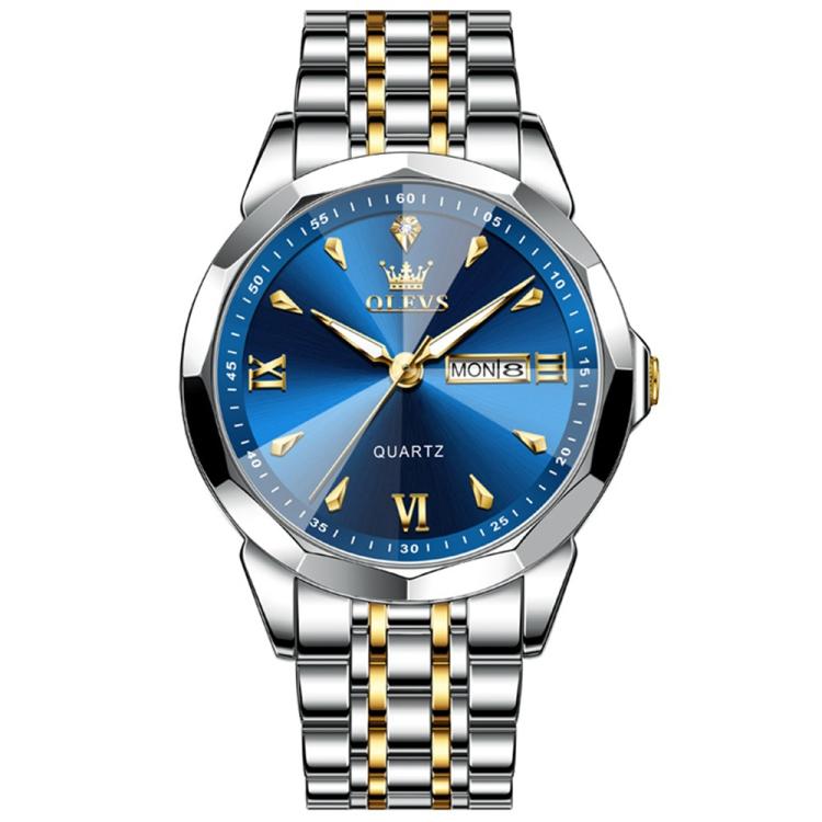 OLEVS 9998 Men Diamond Face Dual Calendar Waterproof Quartz Watch