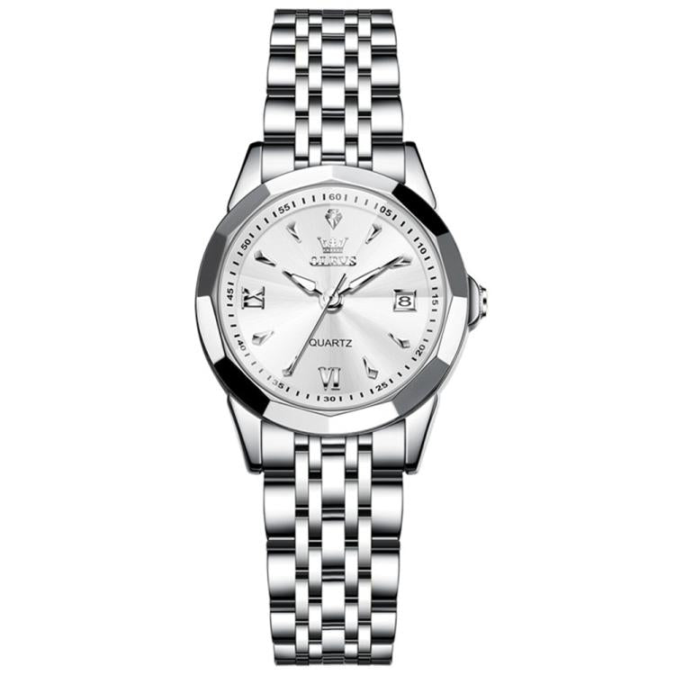 OLEVS 9998 Women Diamond Face Dual Calendar Waterproof Quartz Watch