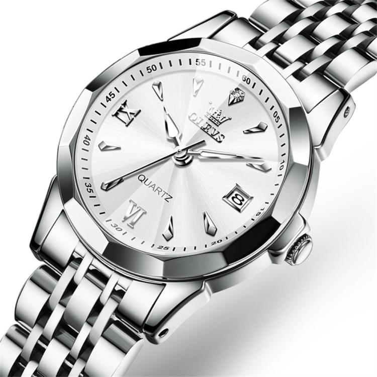 OLEVS 9998 Women Diamond Face Dual Calendar Waterproof Quartz Watch