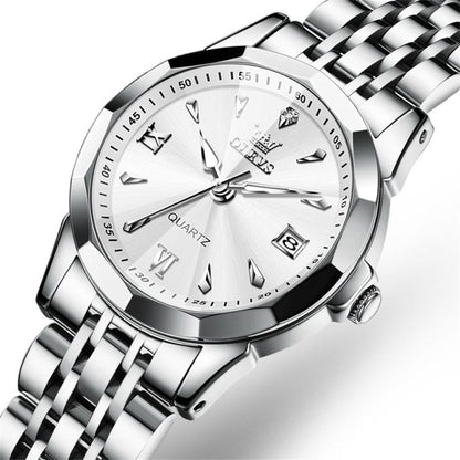 OLEVS 9998 Women Diamond Face Dual Calendar Waterproof Quartz Watch
