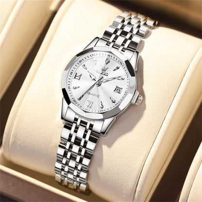 OLEVS 9998 Women Diamond Face Dual Calendar Waterproof Quartz Watch