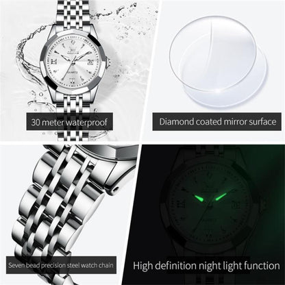 OLEVS 9998 Women Diamond Face Dual Calendar Waterproof Quartz Watch