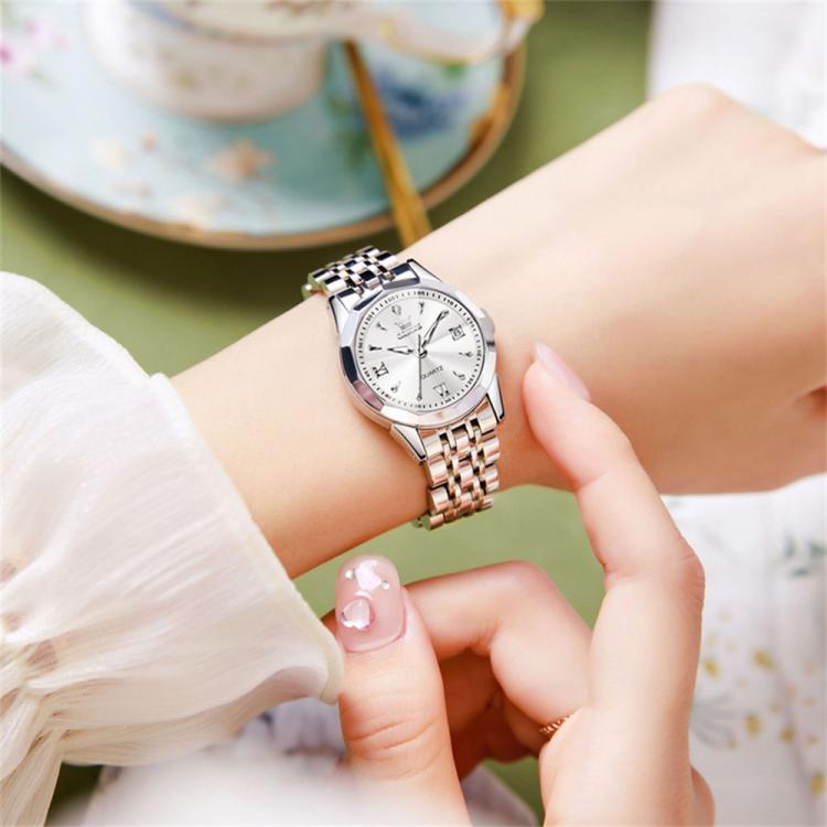 OLEVS 9998 Women Diamond Face Dual Calendar Waterproof Quartz Watch